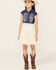 Image #1 - Shyanne Girls' Belted Denim Lace Mini Dress, Cream, hi-res