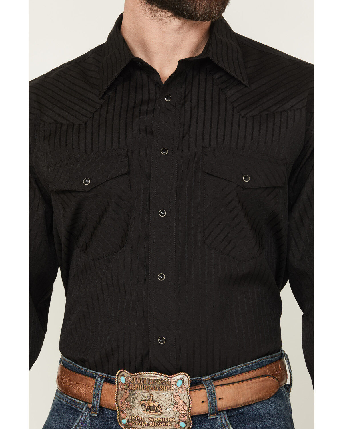 Image #3 - Wrangler Men's White Solid Dobby Long Sleeve Pearl Snap Western Shirt - Big & Tall, Black, hi-res