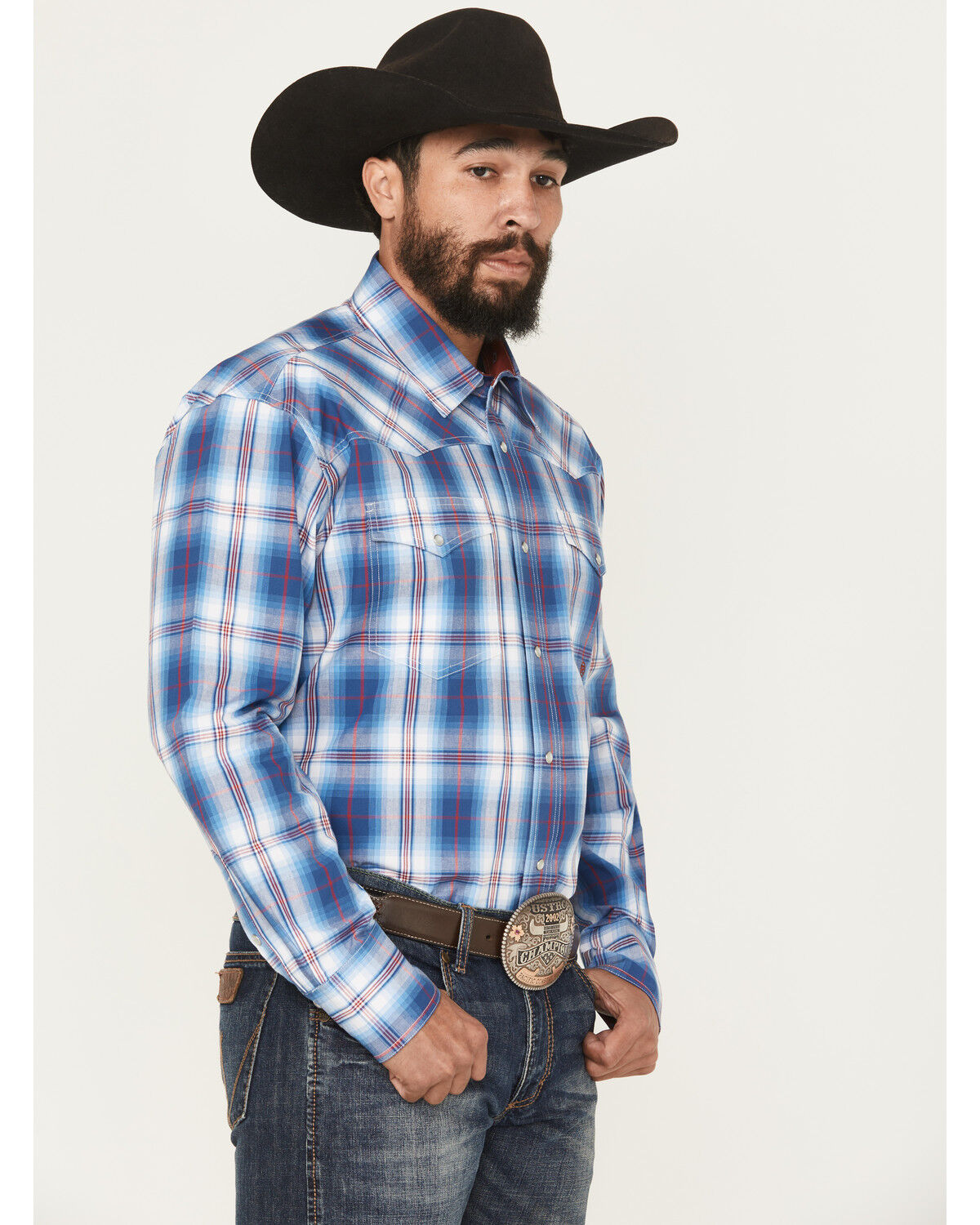 Image #2 - Roper Men's State Fair Plaid Print Long Sleeve Snap Western Shirt, Blue, hi-res