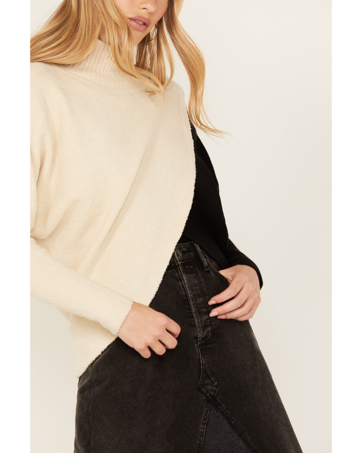 Image #3 - Revel Women's Cross Front Mock Neck Sweater, Black, hi-res