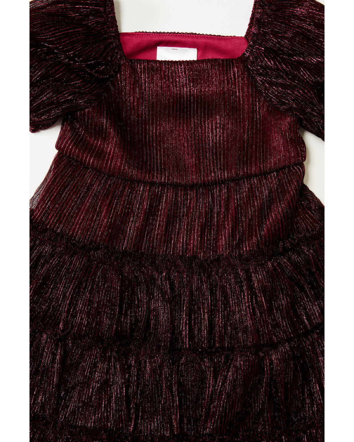 Image #3 - Sugar California Toddler Girls' Lurex Short Puff Sleeve Dress, Burgundy, hi-res
