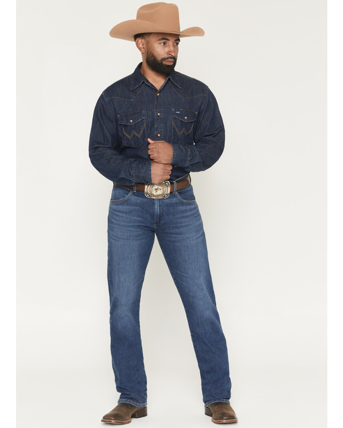 Wrangler Retro Men's Medium Wash Slim Straight Stretch Denim Jeans, Medium Wash, hi-res