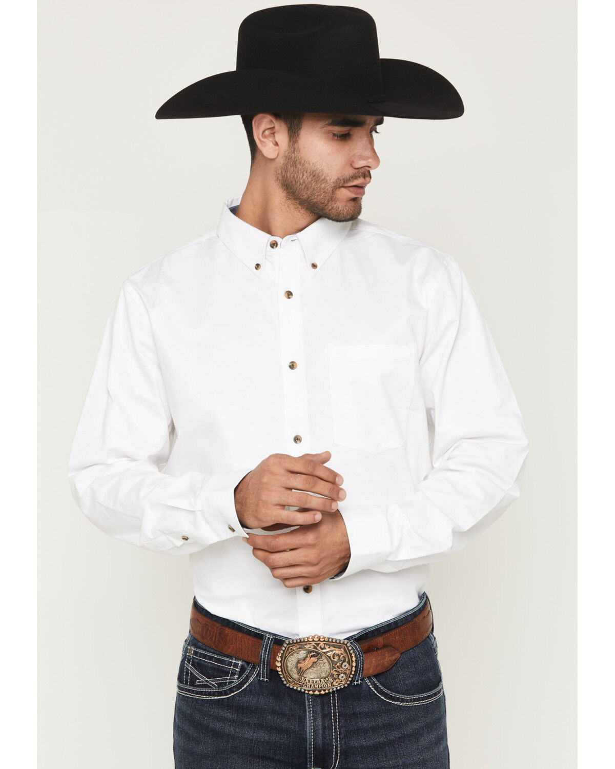 Image #1 - Cody James Men's Basic Solid Long Sleeve Button-Down Stretch Western Shirt - Tall, White, hi-res