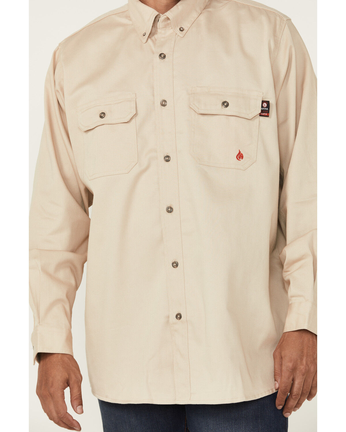 Image #3 - Forge Workwear Men's FR Solid Long Sleeve Button-Down Work Shirt, Stone, hi-res