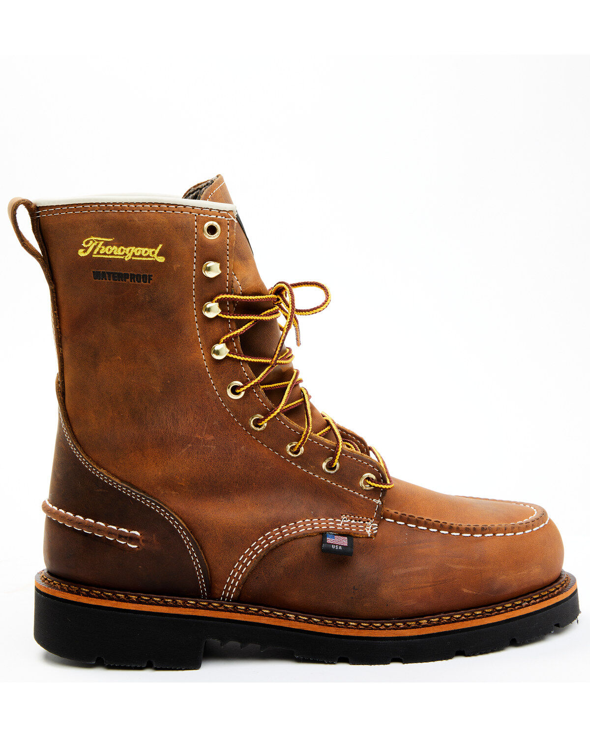 Image #2 - Thorogood Men's 8" Waterproof 1957 Series USA Work Boots - Steel Toe, Brown, hi-res