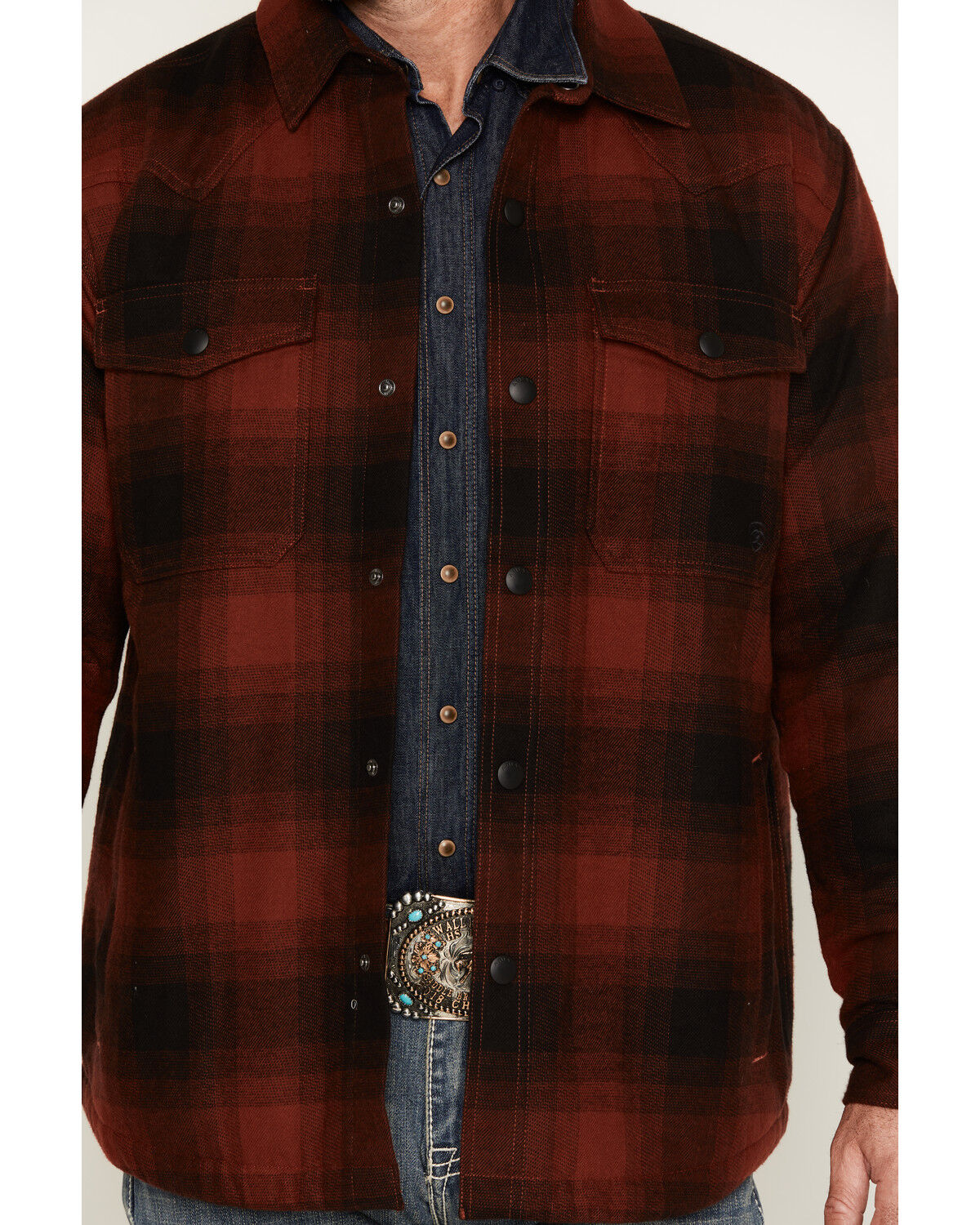 Image #3 - Ariat Men's Retro Buffalo Plaid Print Snap Shirt Jacket, Red, hi-res