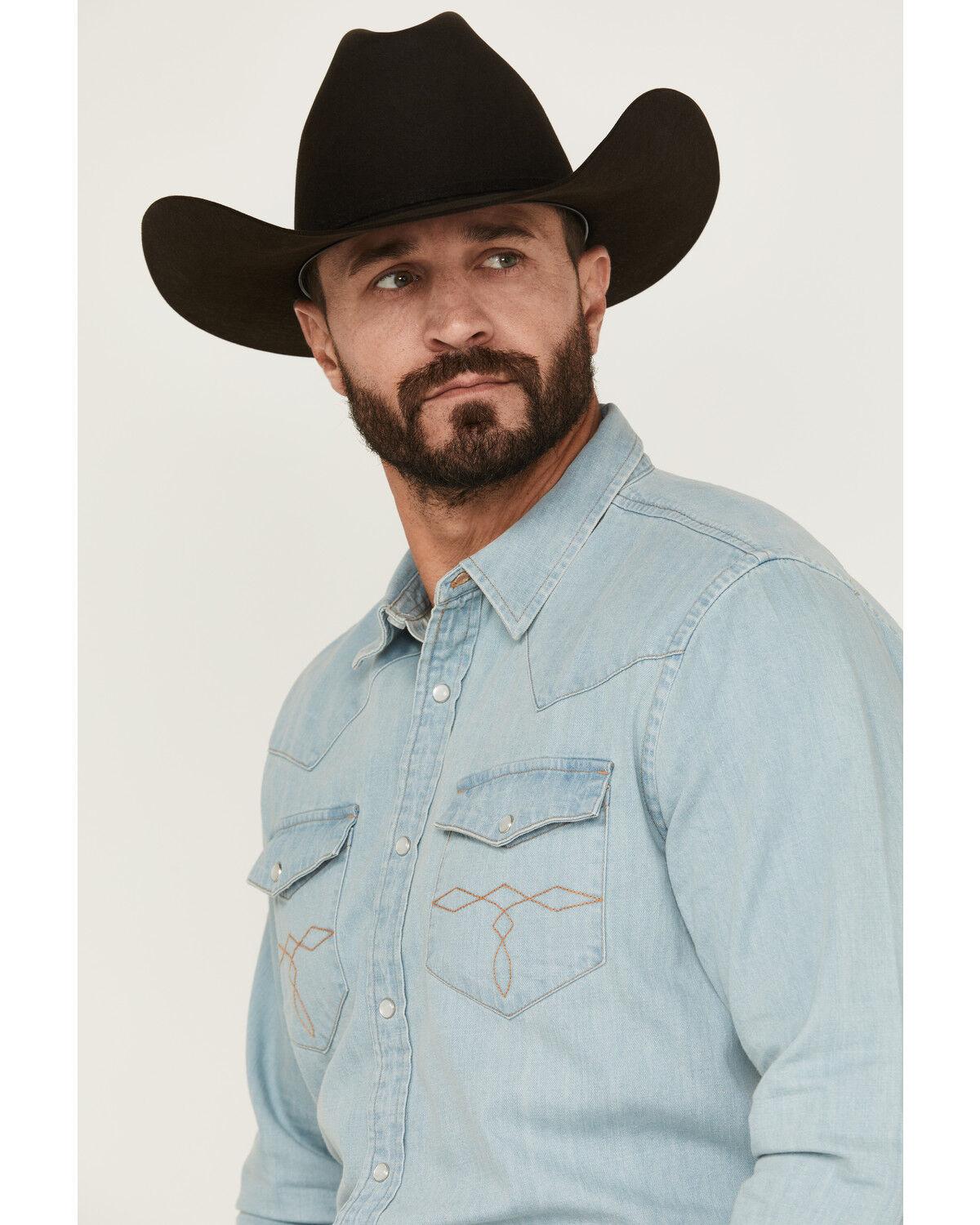Image #2 - Cody James Men's Frosty Light Wash Long Sleeve Snap Denim Western Shirt, Light Wash, hi-res