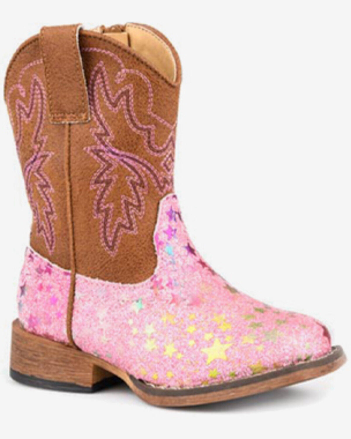 Image #1 - Roper Toddler Girls' Glitter Stars Western Boots - Broad Square Toe, Pink, hi-res
