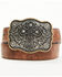 Image #1 - Shyanne Girls' Cross Buckle Floral Embossed Belt, Brown, hi-res