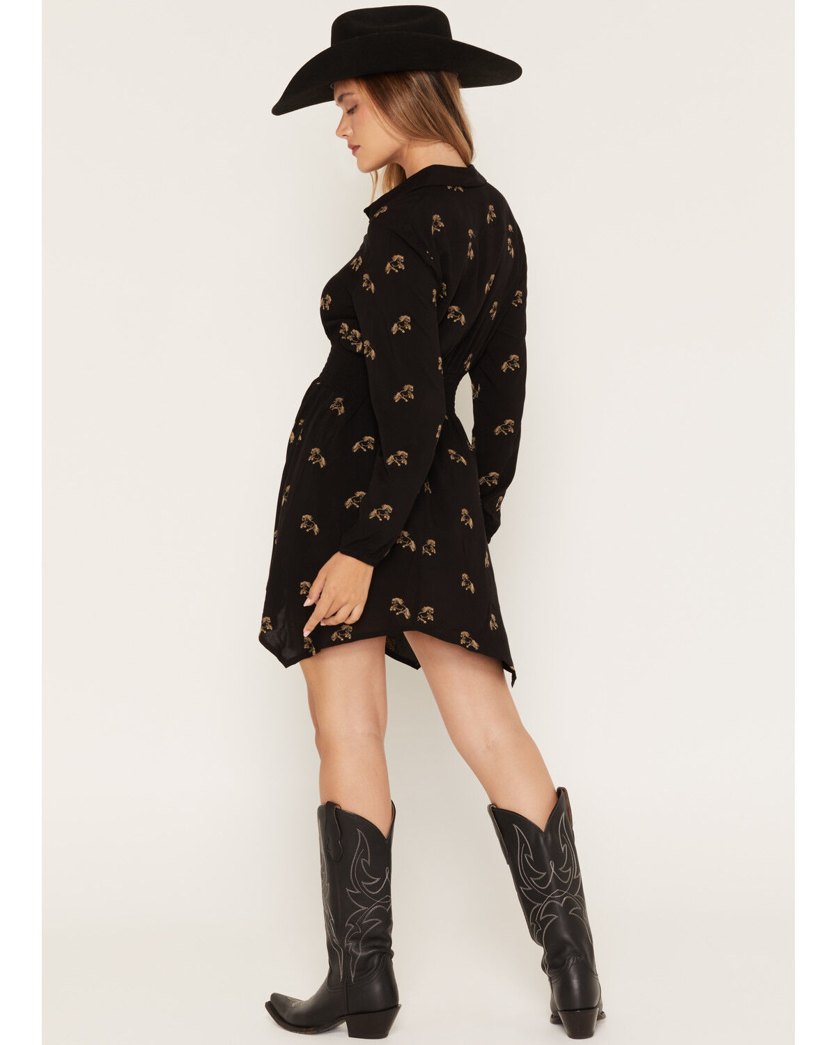 Image #4 - Rosabelle Honey Women's Horse Embroidered Long Sleeve Button-Down Mini Dress, Black, hi-res