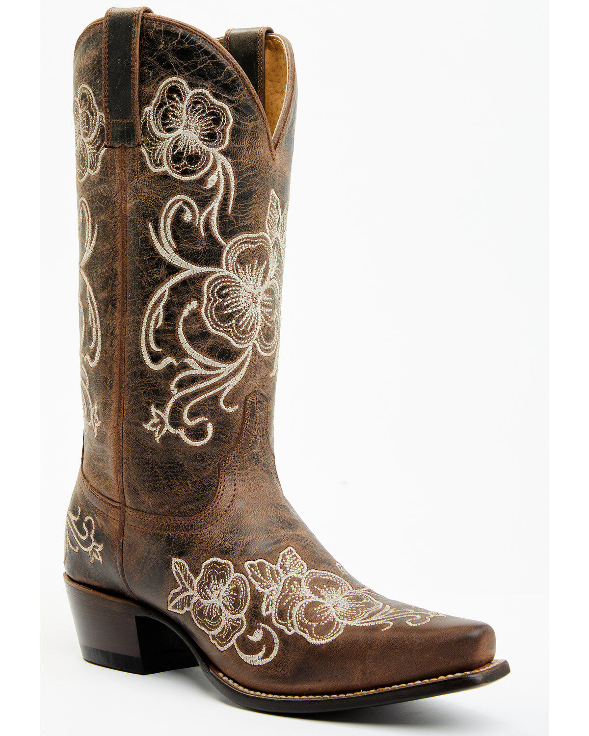 Shyanne Women's Lasy Floral Embroidered Western Boots - Snip Toe, Brown, hi-res