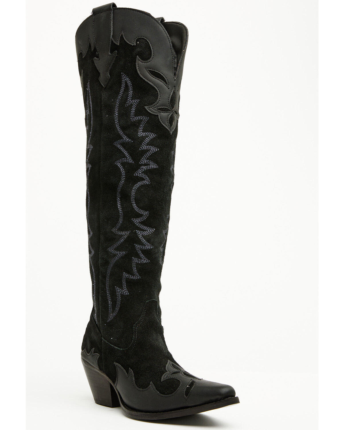 Image #1 - Dingo Women's Drama Queen Overlay Tall Western Boots - Round Toe, Black, hi-res