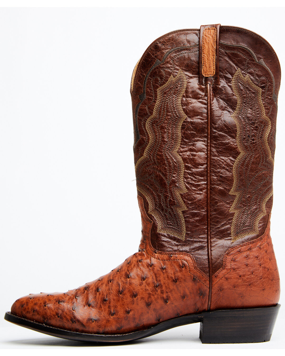 Image #3 - El Dorado Men's Exotic Full-Quill Ostrich Skin Western Boots - Round Toe, Cognac, hi-res