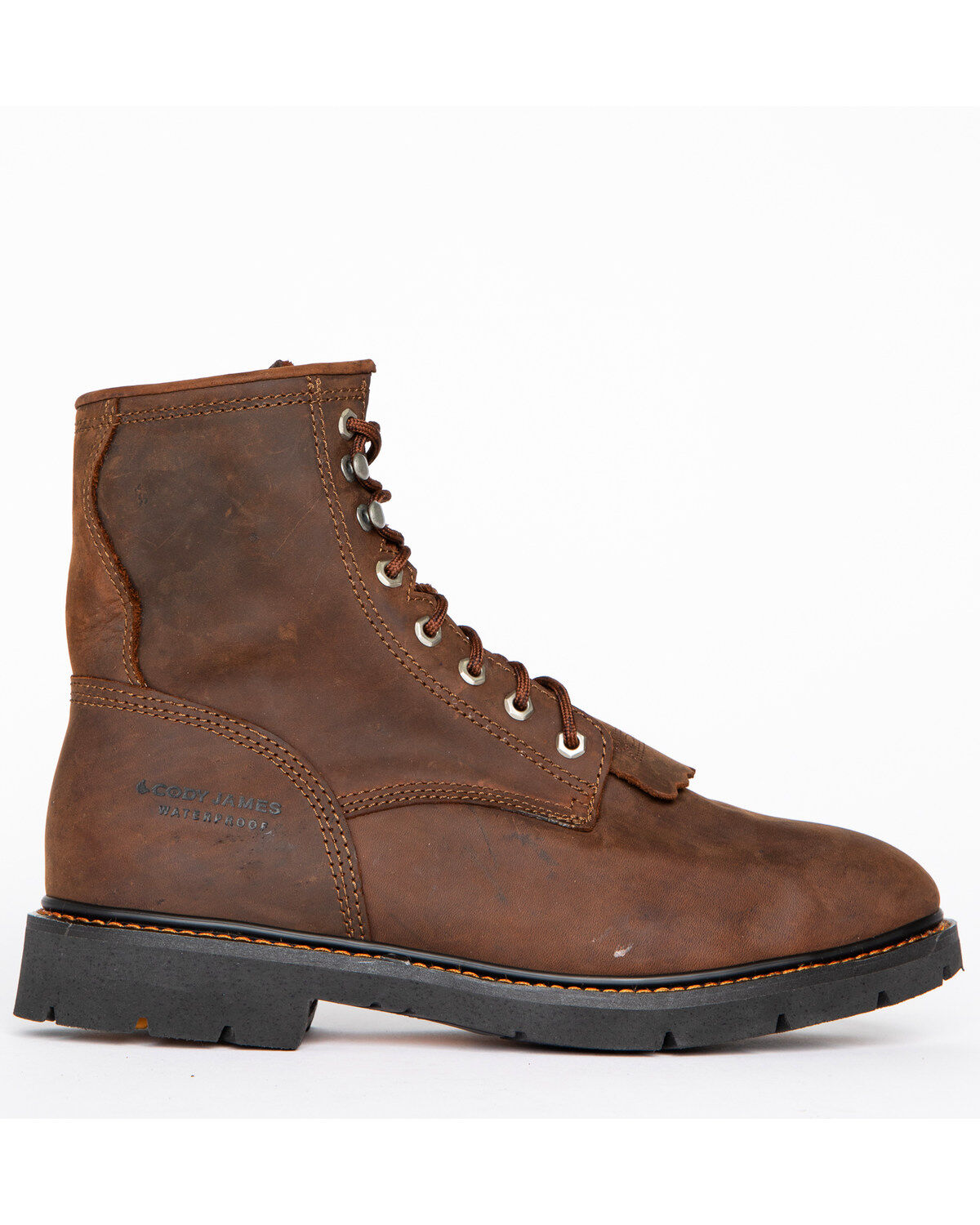 Image #2 - Cody James Men's 8" Mustang Waterproof Lace-Up Kiltie Work Boots - Soft Toe, Brown, hi-res