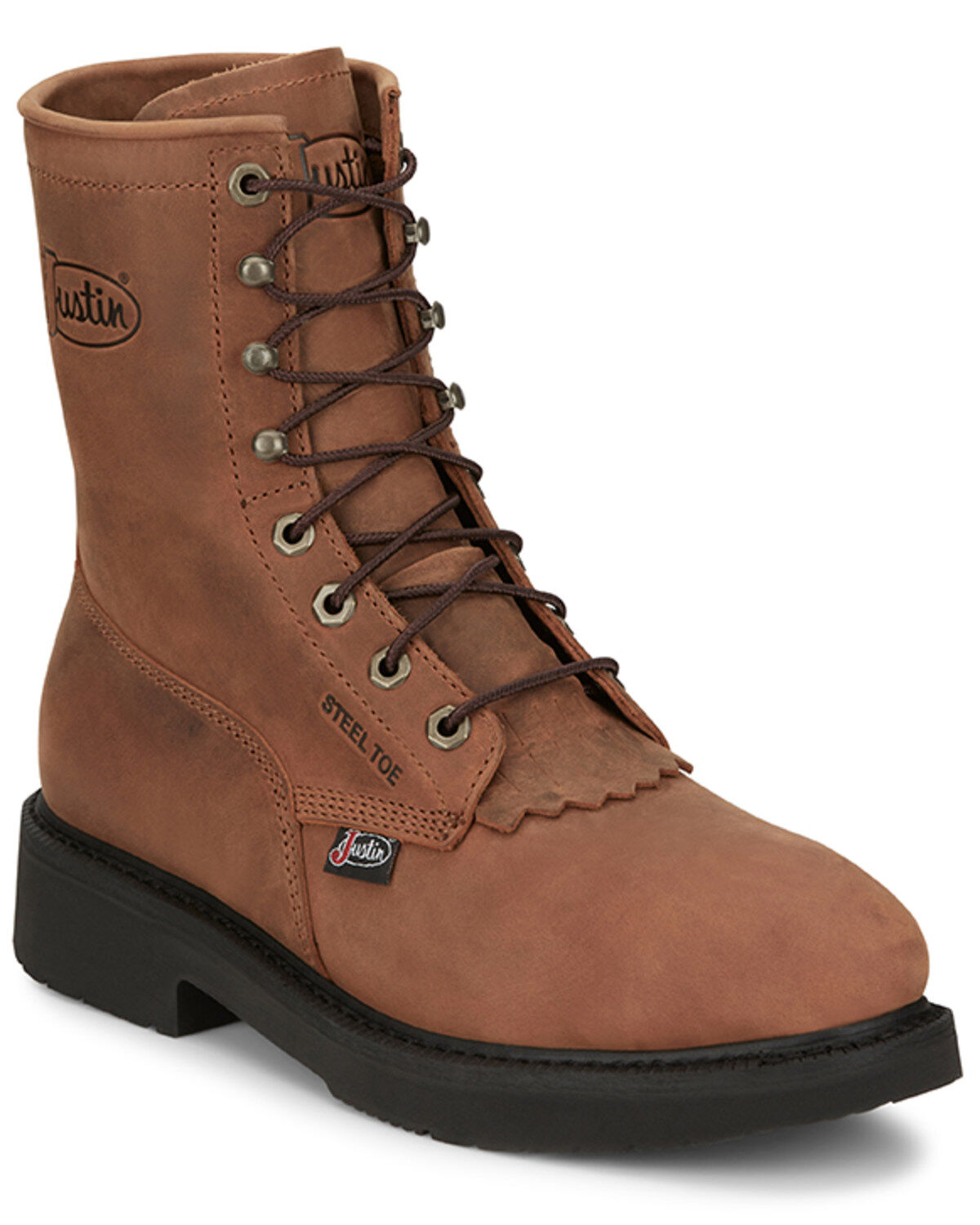 Image #1 - Justin Men's 8" Livestock Lace-Up Work Boots - Steel Toe, Brown, hi-res