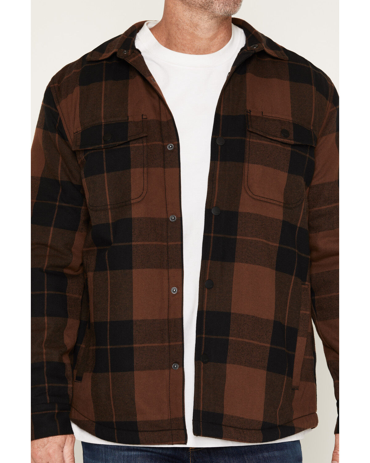 Image #3 - Hawx Men's Bull Plaid Print Sherpa Lined Shirt Jacket, Brown, hi-res