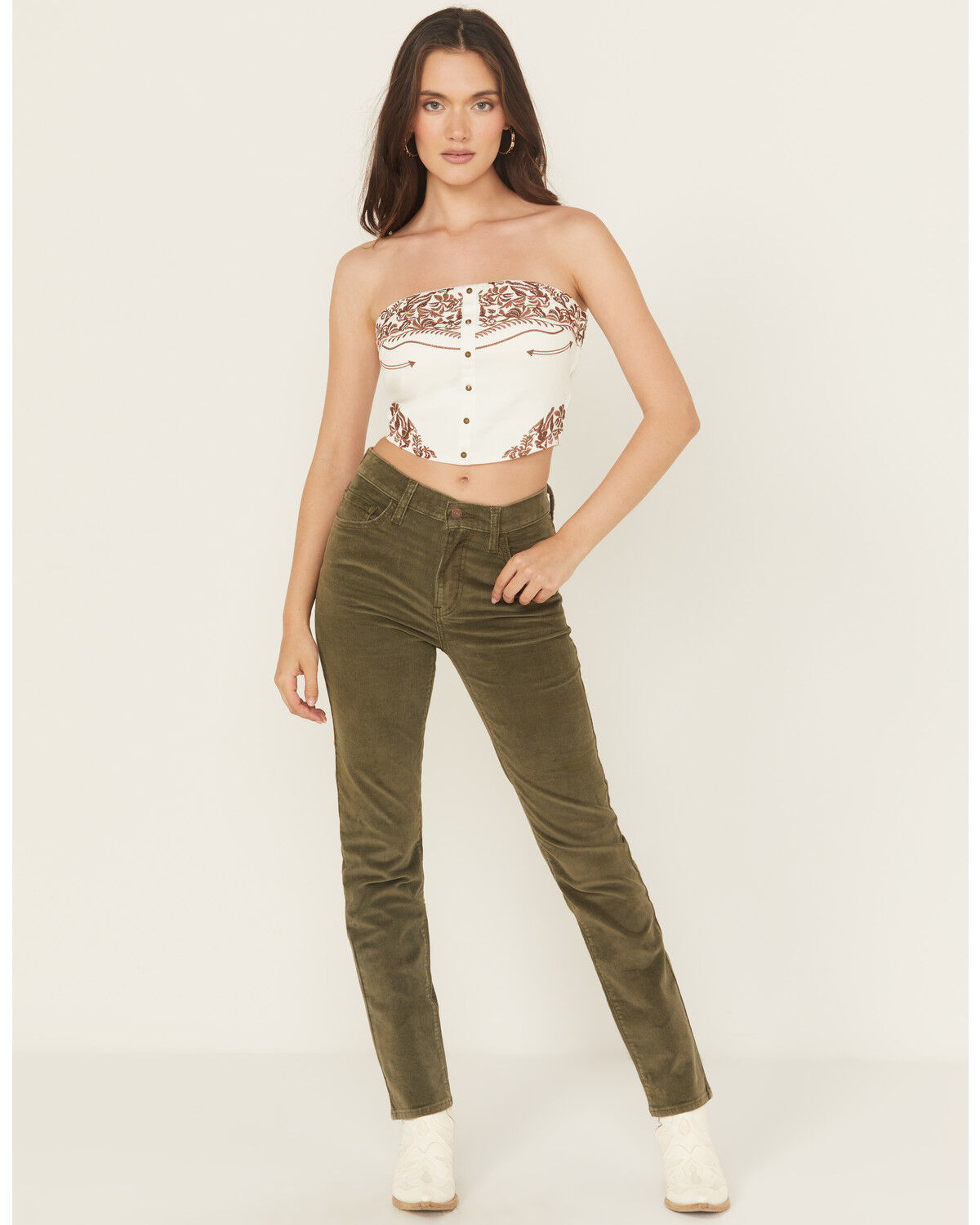 Image #1 - Levi's Women's 724 High Rise Straight Corduroy Stretch Jeans, Olive, hi-res