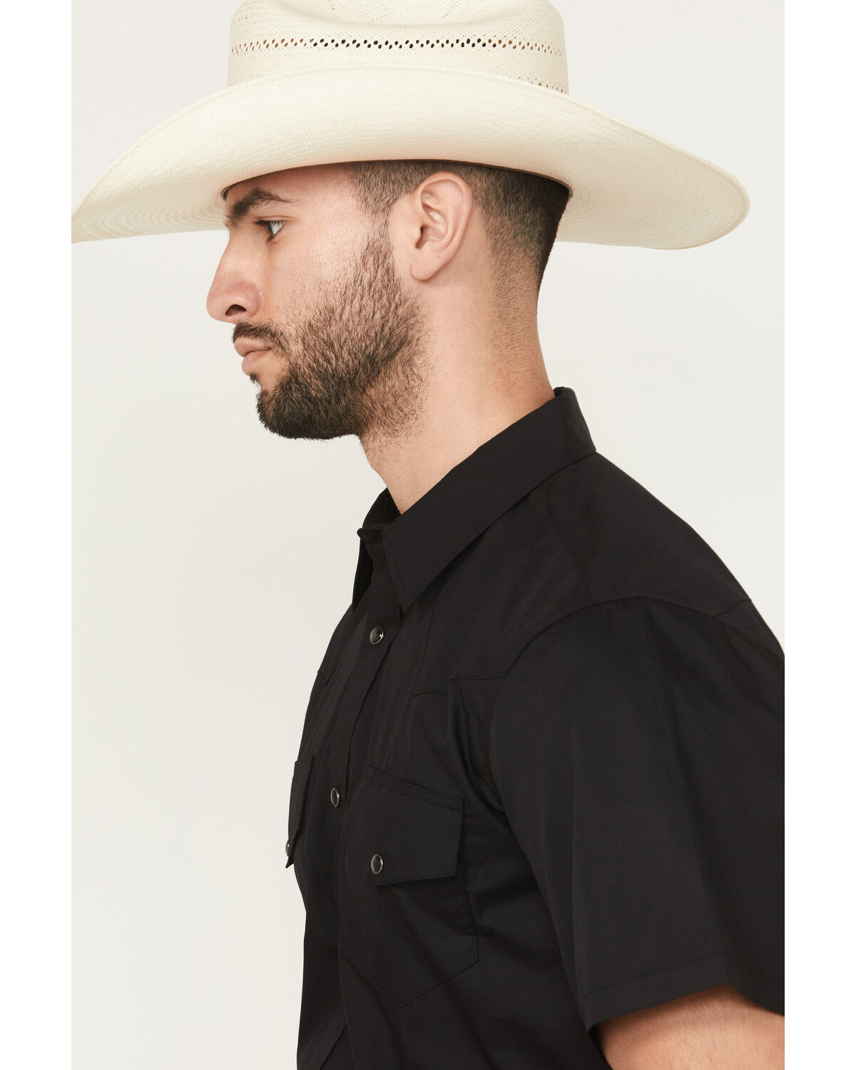 Image #2 - Gibson Men's Solid Pearl Snap Short Sleeve Western Shirt, Black, hi-res