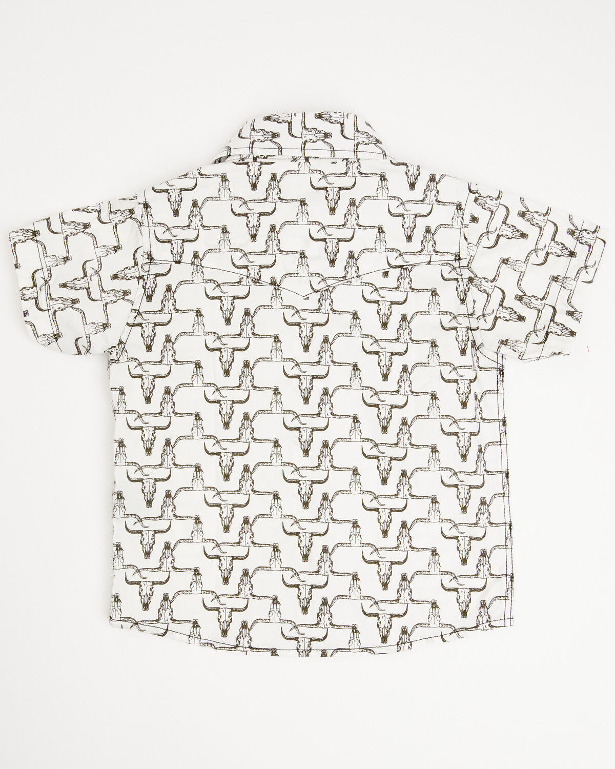 Image #3 - Cowboy Hardware Toddler Boys' Cow Skull Print Short Sleeve Snap Stretch Western Shirt, White, hi-res