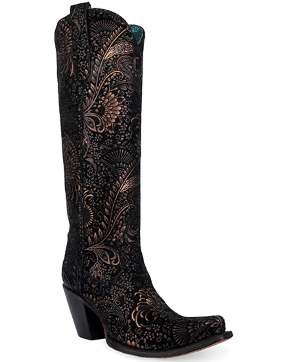 Image #1 - Corral Women's Floral Tall Western Boots - Snip Toe, Gold, hi-res