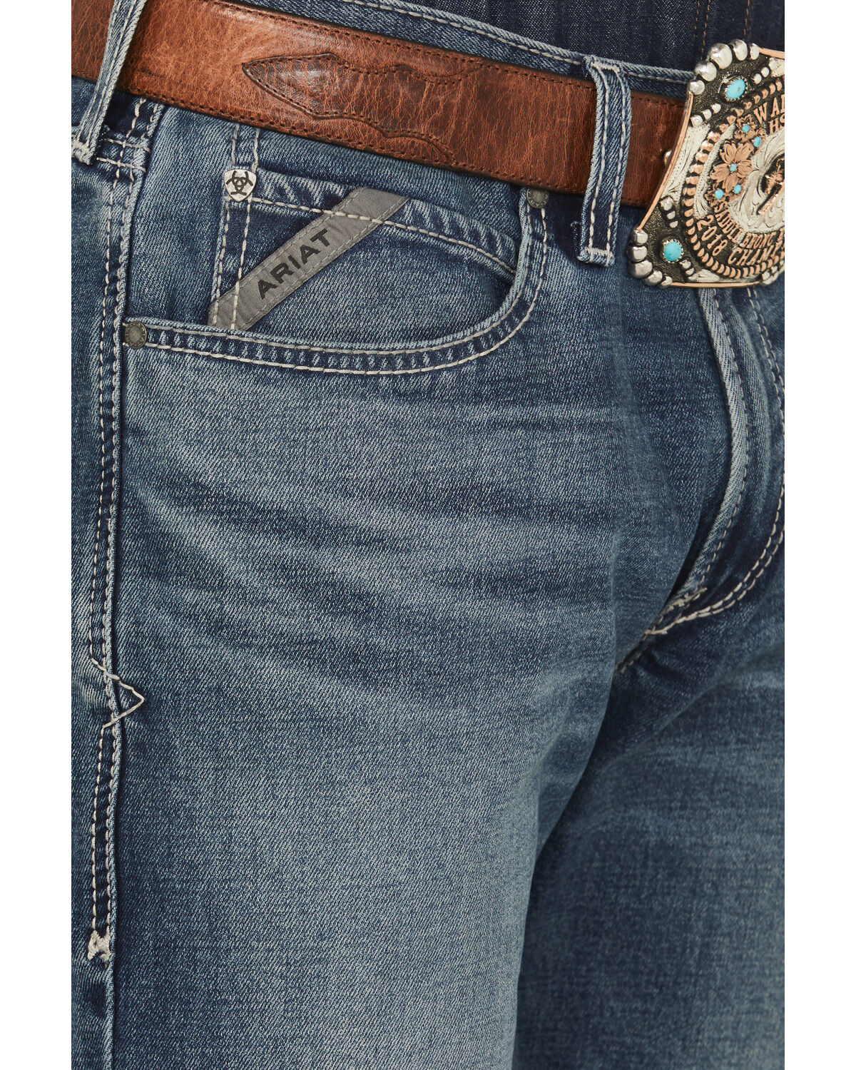 Image #2 - Ariat Men's M4 Silas Dayne Medium Wash Relaxed Bootcut Stretch Denim Jeans - Big, Medium Wash, hi-res