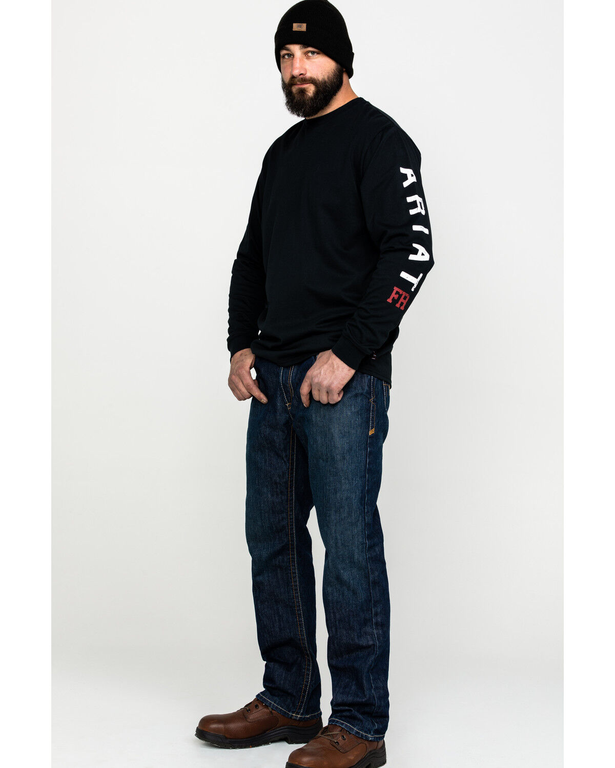 Image #6 - Ariat Men's FR Roughneck Skull Logo Crew Long Sleeve Work T-Shirt, Black, hi-res
