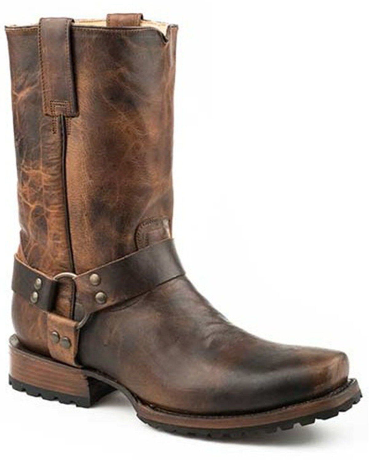 Image #1 - Stetson Men's Heritage Harness Waxy Shaft Pull On Moto Boots - Square Toe, Brown, hi-res
