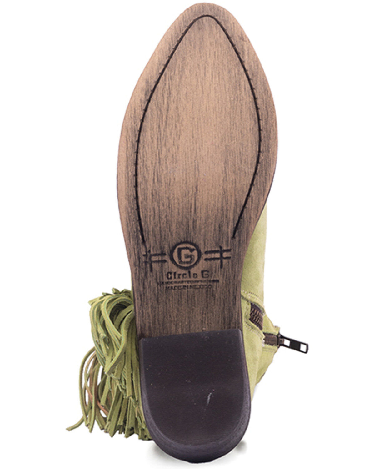 Image #5 - Circle G Women's Studded Suede Fringe Ankle Boots - Round Toe, Green, hi-res