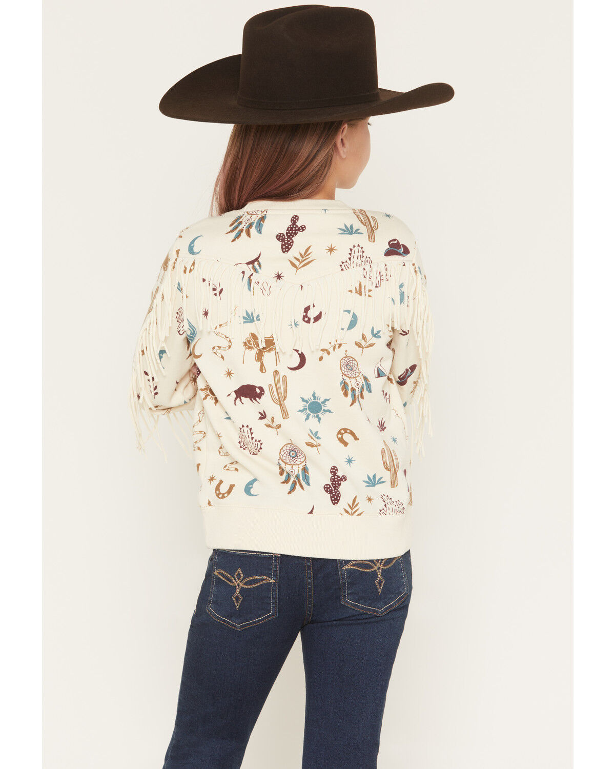Image #4 - Shyanne Girls' Cassi Conversational Fringe Pullover Sweatshirt, Cream, hi-res