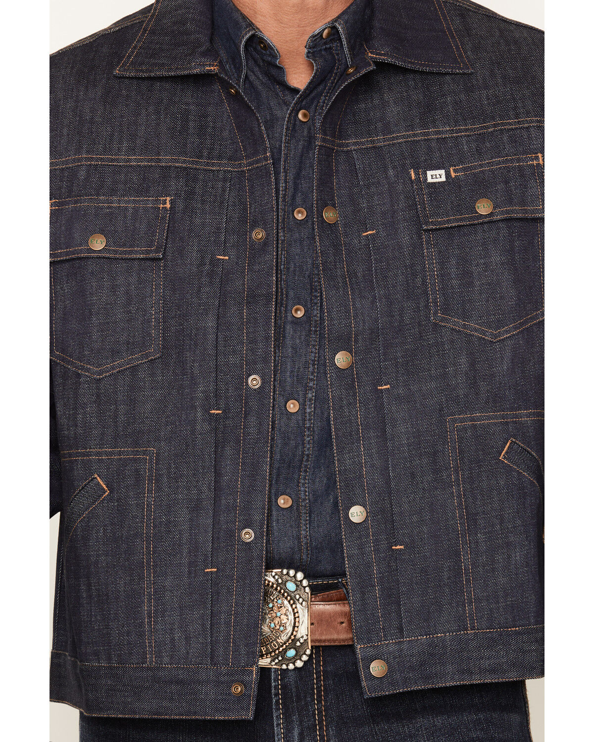 Image #3 - Ely Walker Men's Dark Wash Snap Denim Jacket, Dark Wash, hi-res