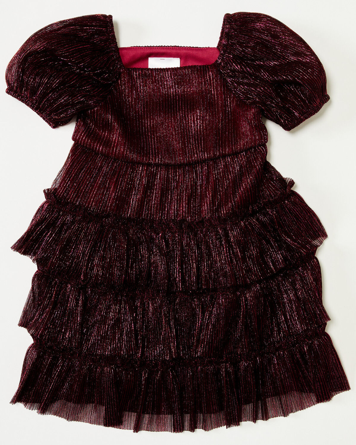 Sugar California Toddler Girls' Lurex Short Puff Sleeve Dress, Burgundy, hi-res