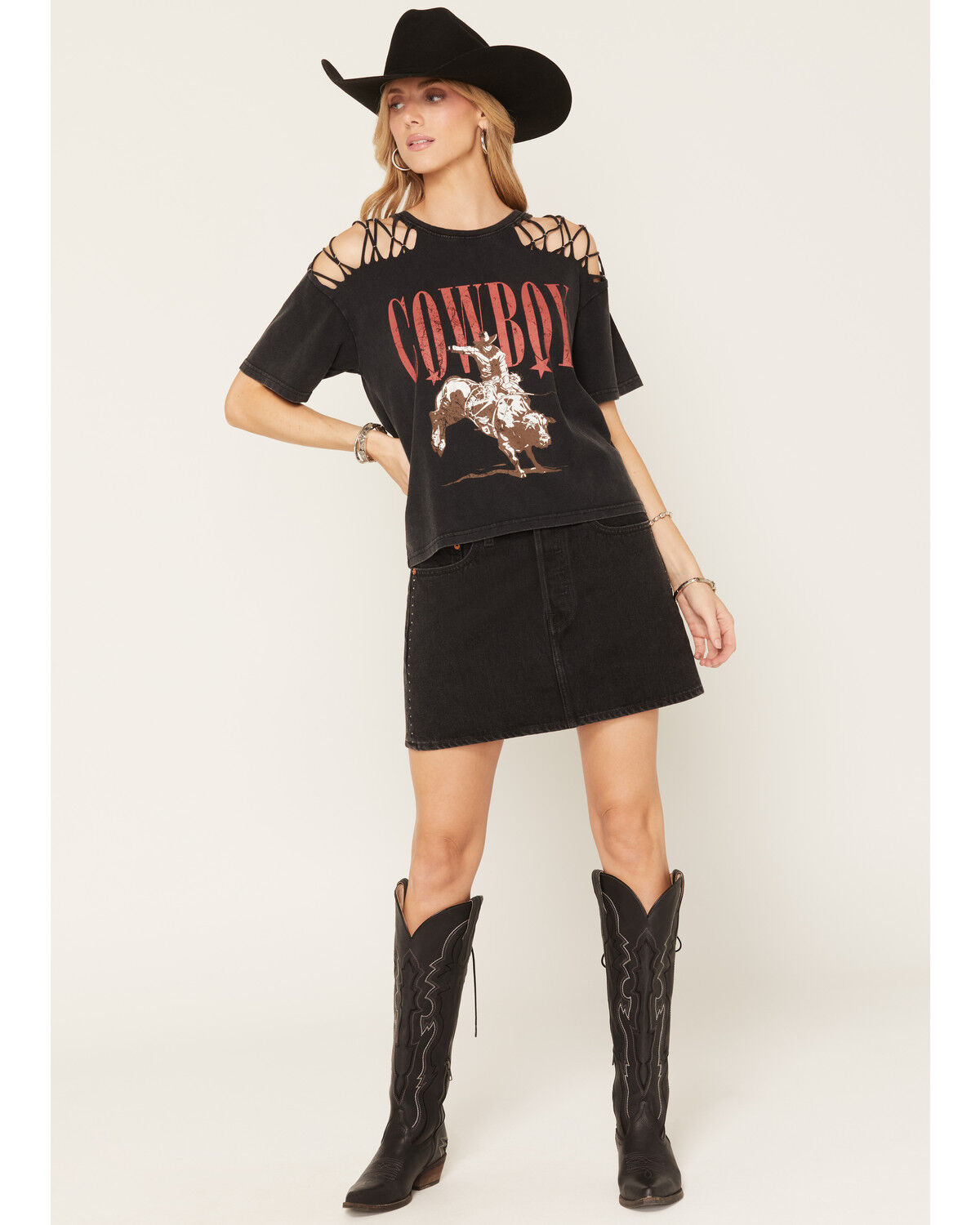 Image #1 - Levi's Women's Studded Denim Mini Skirt, Black, hi-res