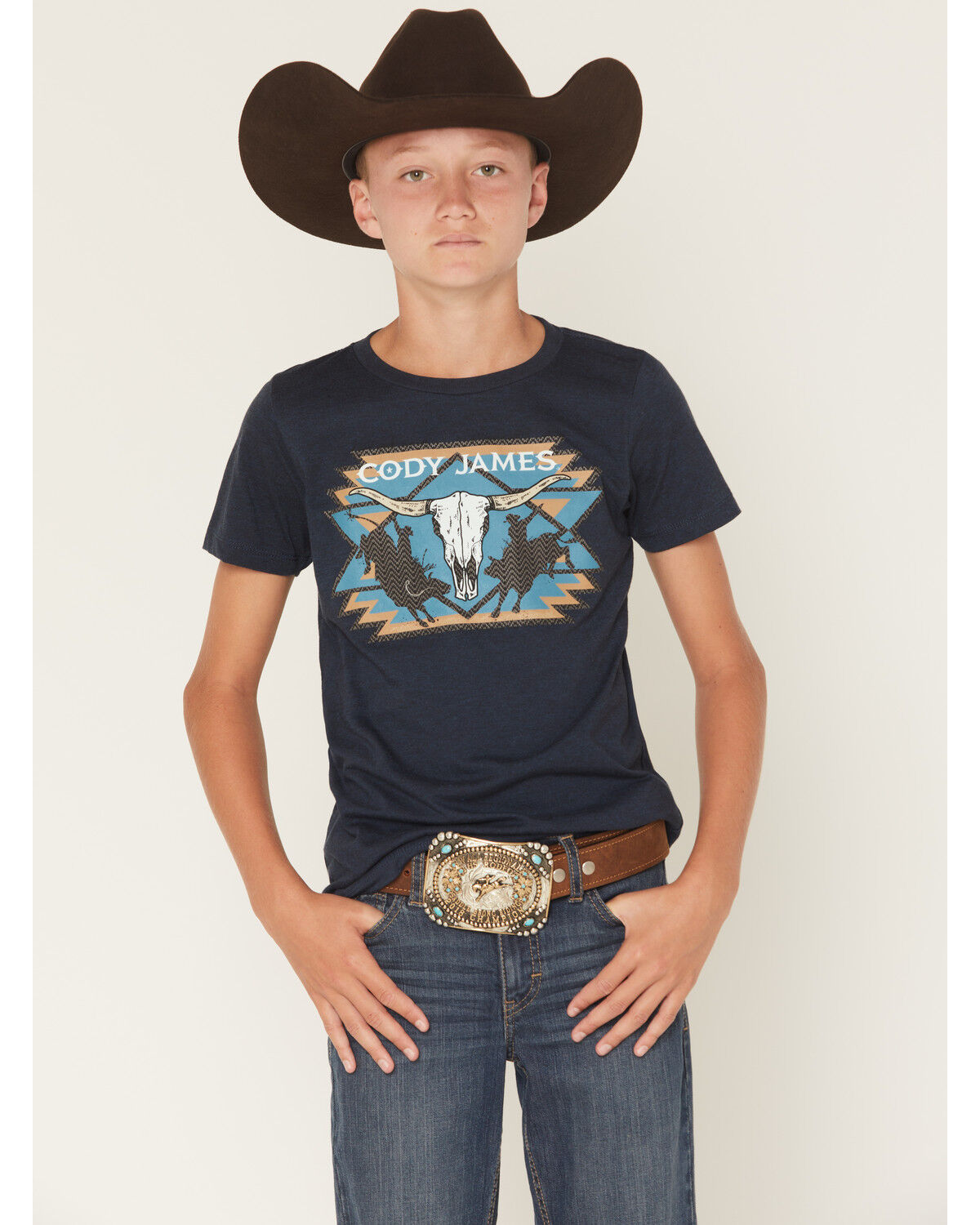 Image #1 - Cody James Boys' Skull Rodeo Short Sleeve Graphic T-Shirt, Blue, hi-res
