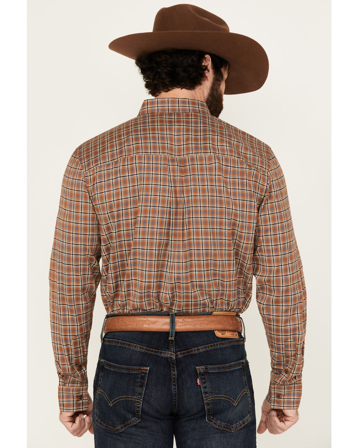 Image #4 - Cody James Men's Adkins Plaid Print Long Sleeve Button-Down Stretch Western Shirt - Tall, Tan, hi-res