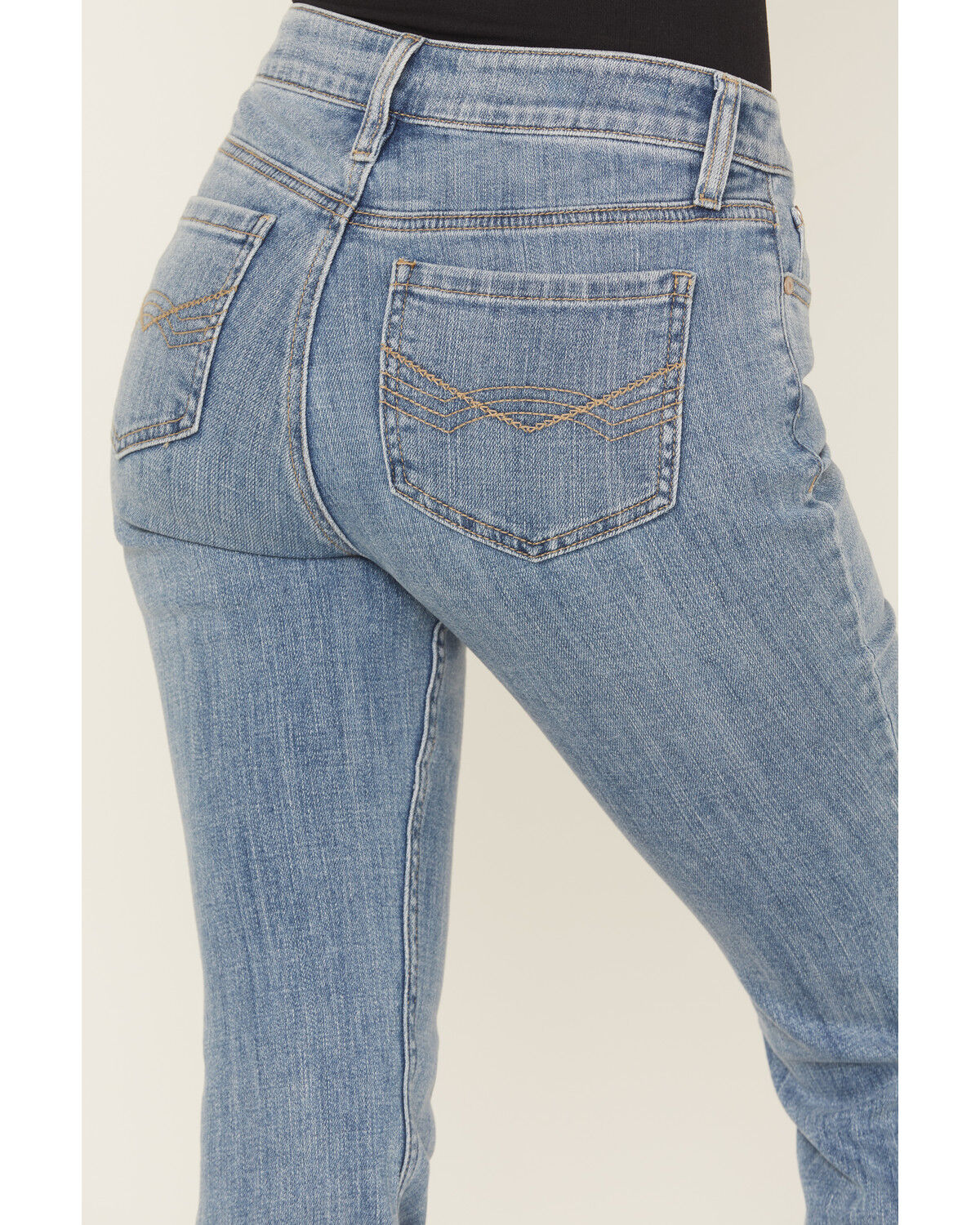 Image #5 - Idyllwind Women's Rebel Light Wash Mid Rise Boot Stitch Bootcut Super Stretch Denim Jeans, Light Wash, hi-res