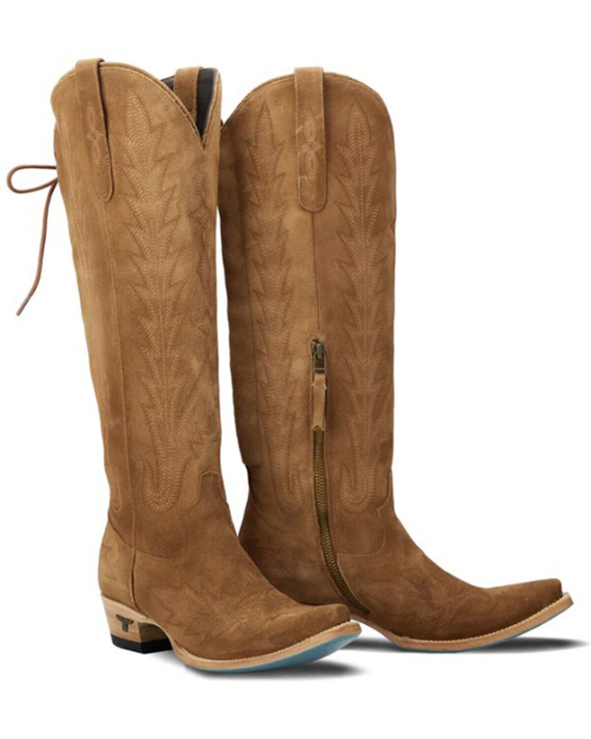 Lane Women's Lexington Knee High Corset Suede Western Boots - Snip Toe, Brown, hi-res