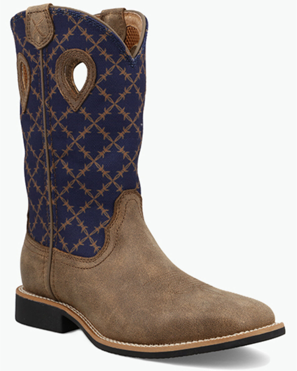 Twisted X Kid's Top Hand Performance Western Boots - Broad Square Toe, Navy, hi-res