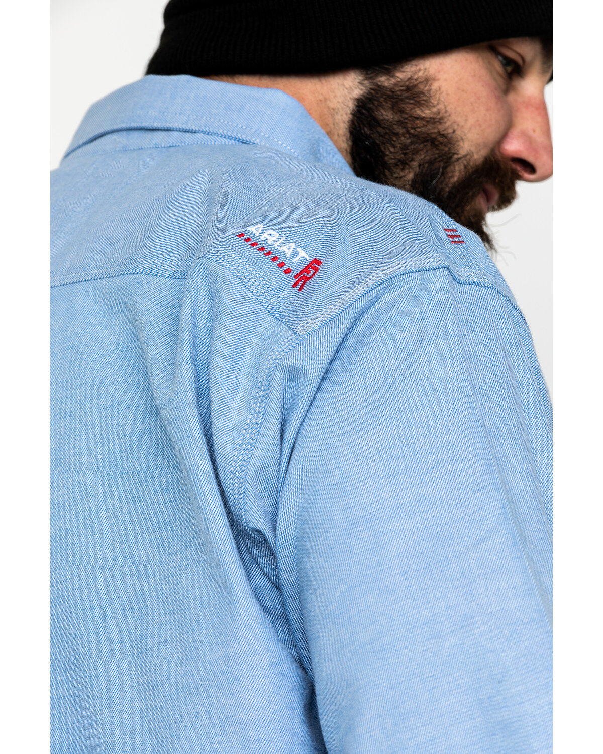 Image #2 - Ariat Men's FR Solid Durastretch Long Sleeve Work Shirt, Blue, hi-res