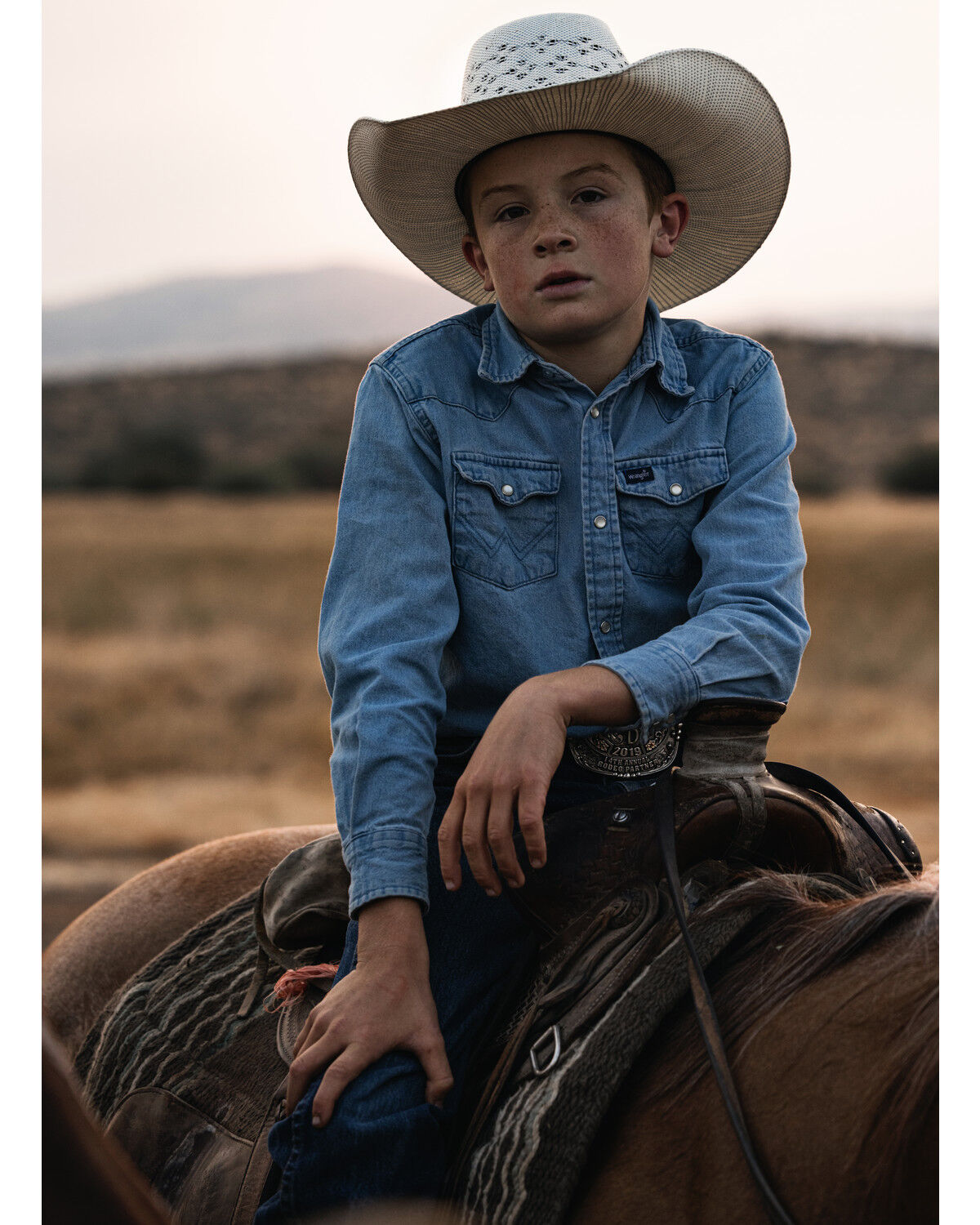 Image #1 - Wrangler Boys' Denim Long Sleeve Snap Western Shirt, Stonewash, hi-res