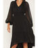 Image #3 - Shyanne Women's Josephine Faux Button-Down Long Sleeve Lurex Midi Dress, Black, hi-res