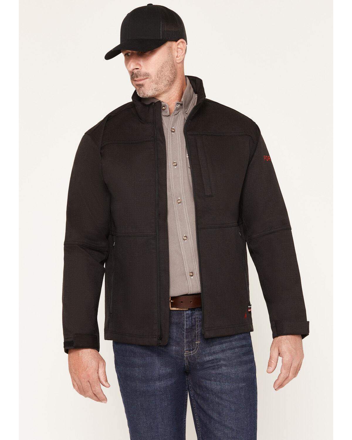 Image #1 - Forge Workwear Men's FR Ripstop Softshell Jacket, Black, hi-res