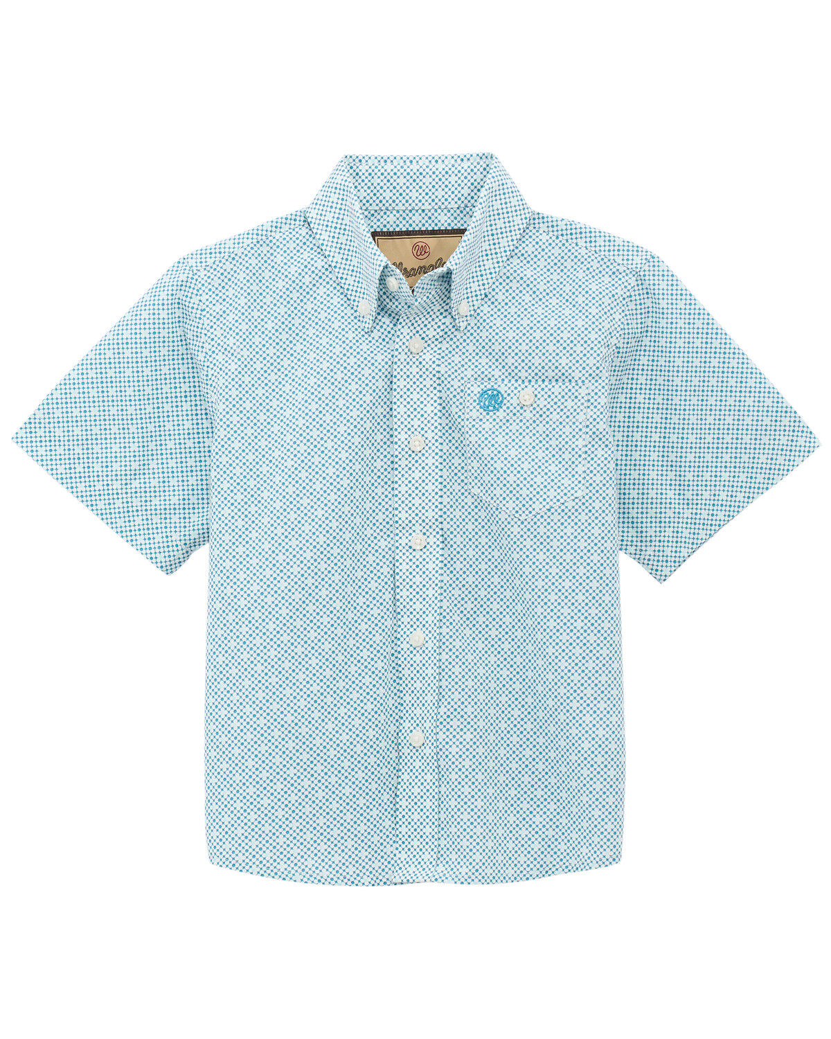 Image #1 - Wrangler Boys' Geo Print Short Sleeve Button-Down Western Shirt, Blue, hi-res