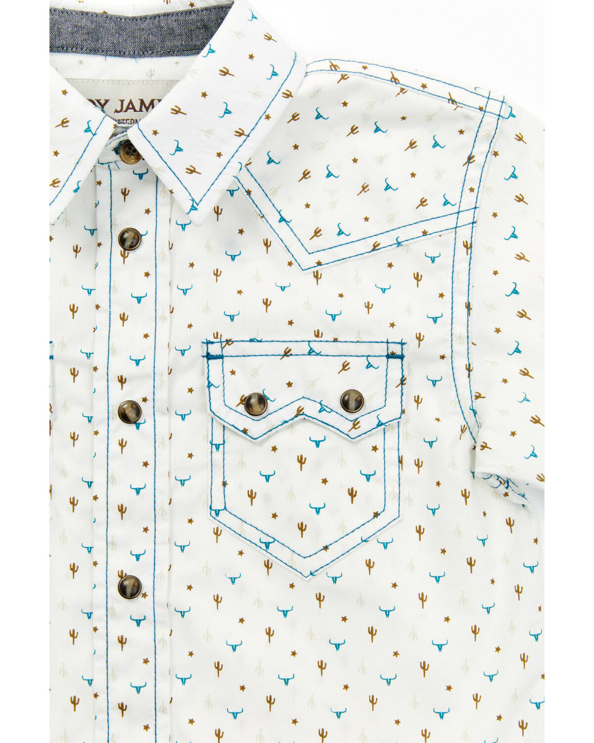 Image #2 - Cody James Toddler Boys' Bull and Cactus Print Short Sleeve Snap Western Shirt, Oatmeal, hi-res