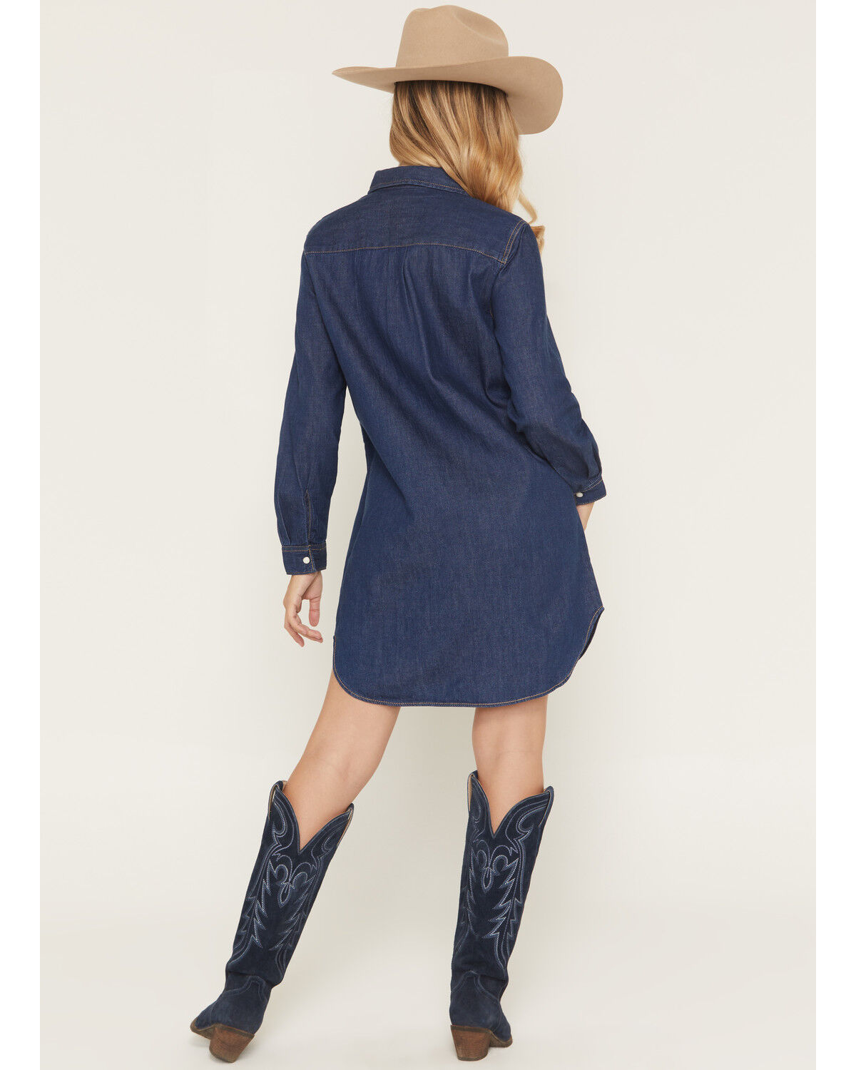 Image #4 - Wrangler Women's Dark Wash Long Sleeve Western Denim Mini Shirt Dress, Dark Wash, hi-res