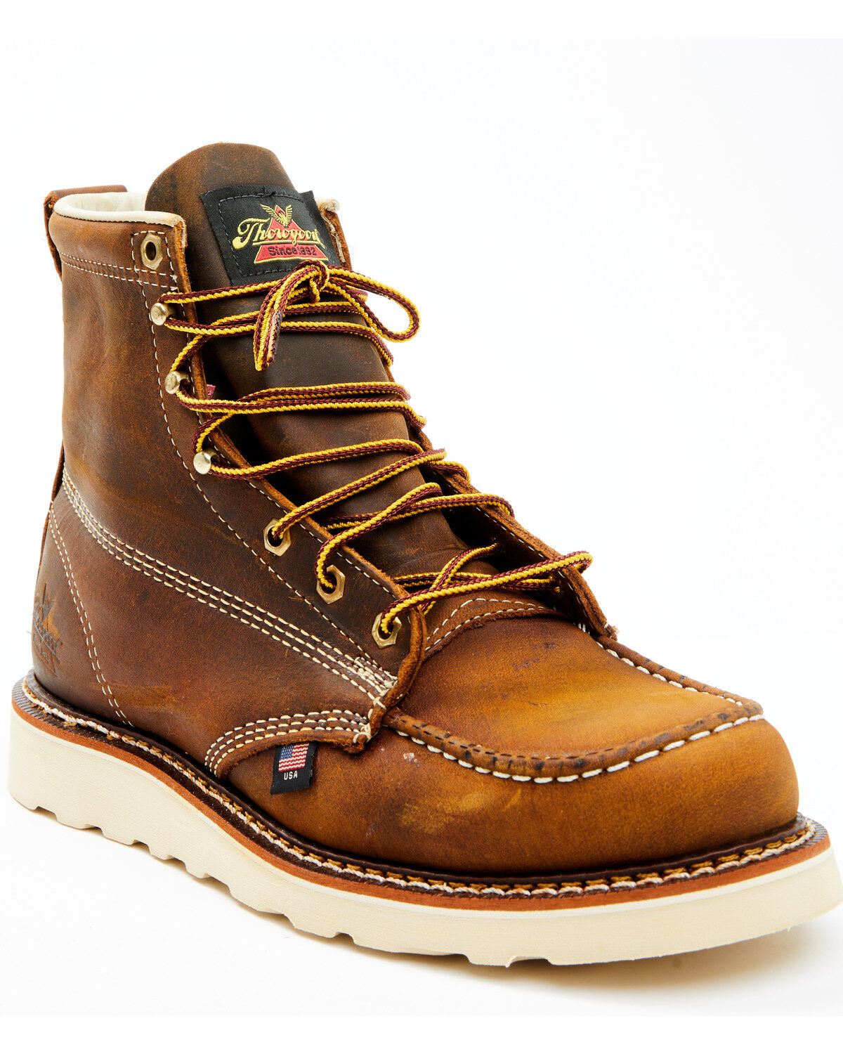 Thorogood Men's 6" American Heritage MAXWear USA Wedge Sole Work Boots - Soft Toe, Brown, hi-res
