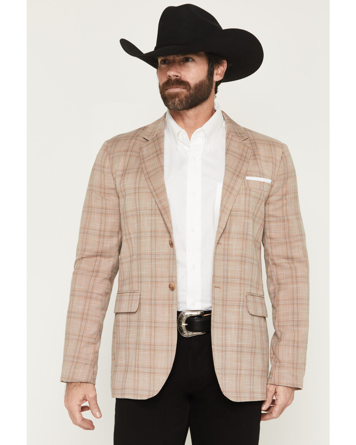 Image #1 - Rock & Roll Denim Men's Plaid Print Modern Fit Sportcoat, Tan, hi-res