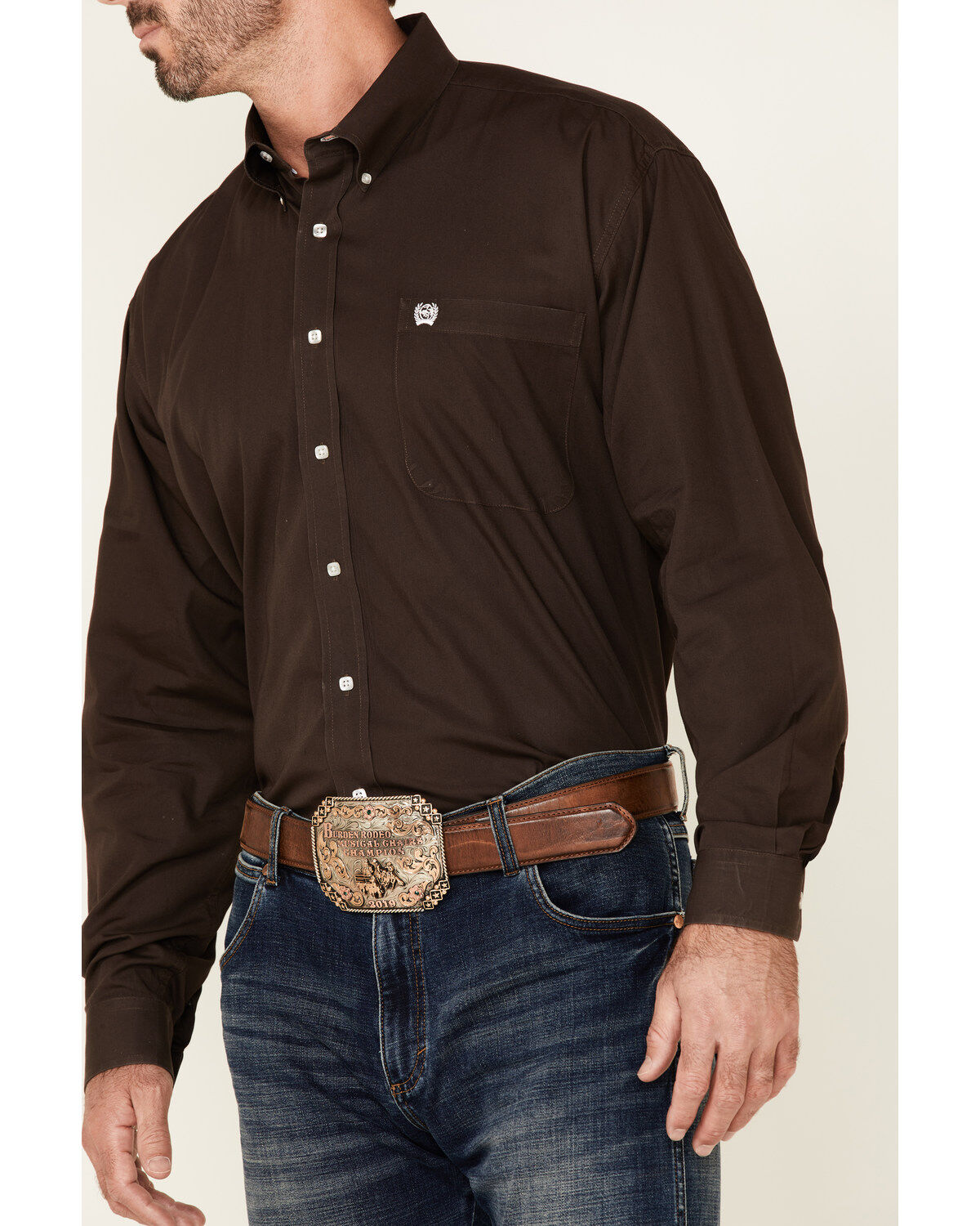 Image #3 - Cinch Men's Solid Brown Button Down Long Sleeve Western Shirt, Brown, hi-res