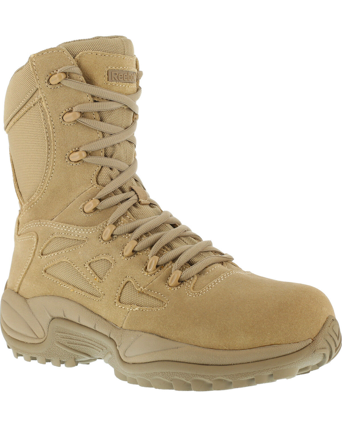 Reebok Women's Stealth 8" Lace-Up Side-Zip Work Boots - Composite Toe, Desert Khaki, hi-res