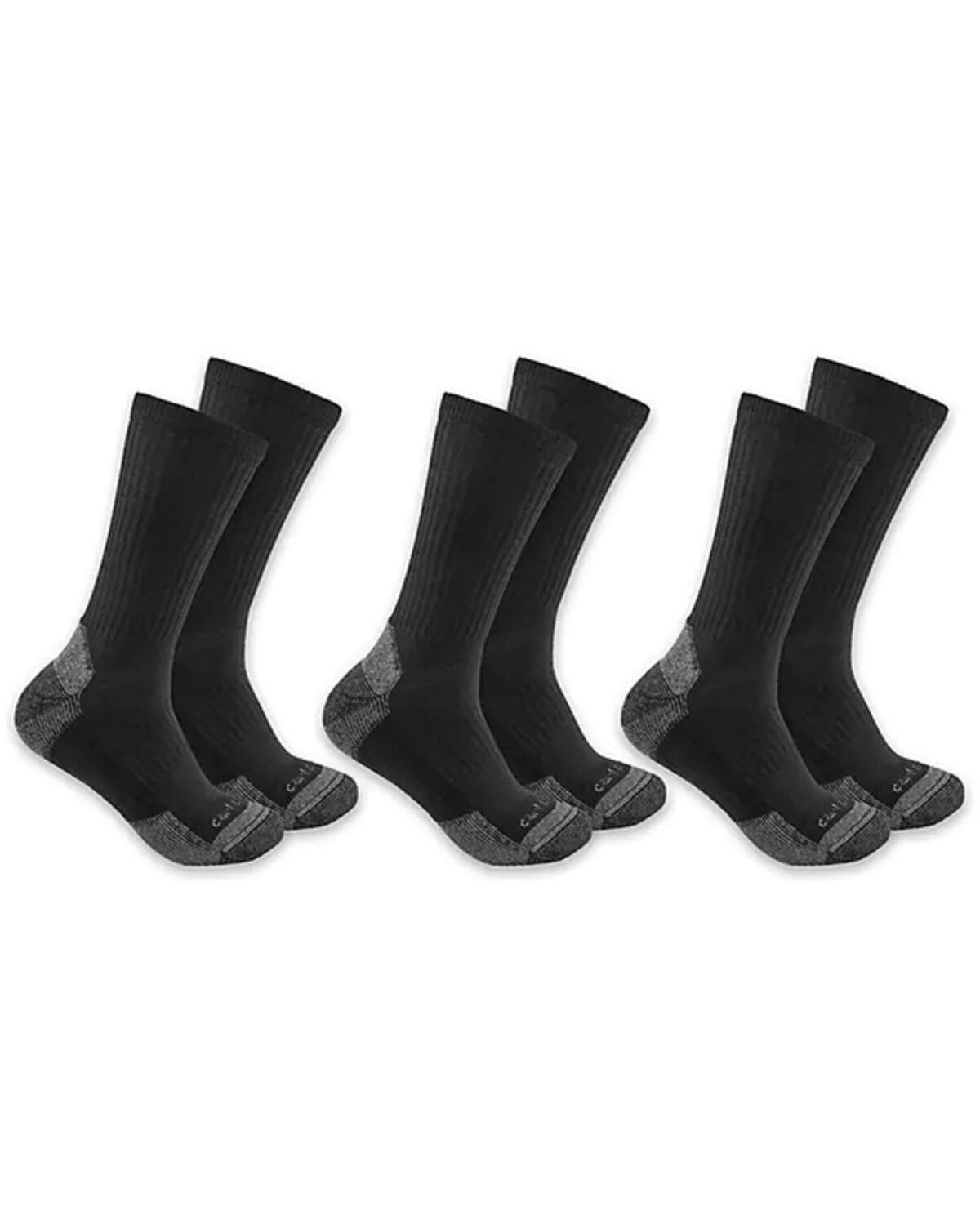 Image #1 - Carhartt Men's Midweight Crew Socks - 3-Pack, Black, hi-res
