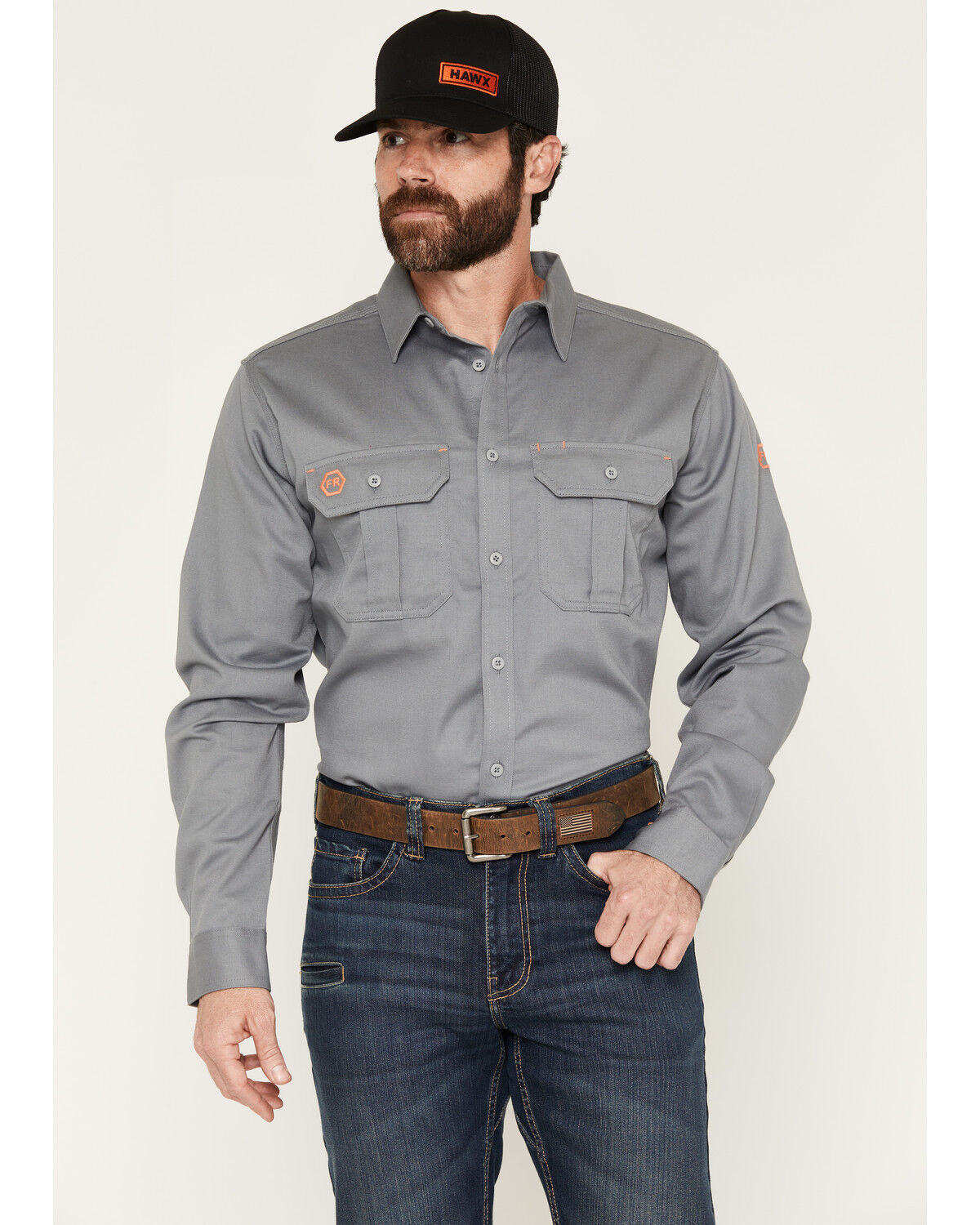 Image #1 - Hawx Men's FR Woven Long Sleeve Button-Down Work Shirt, Grey, hi-res